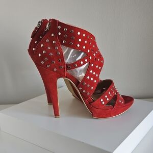 KELSI DAGGER Red Suede Studded Heels - Size US 8